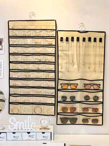 1入組掛壁式首飾類收納包帶多種網格和門掛鉤,多功能懸掛展示小袋 - 米色 - 查看 1