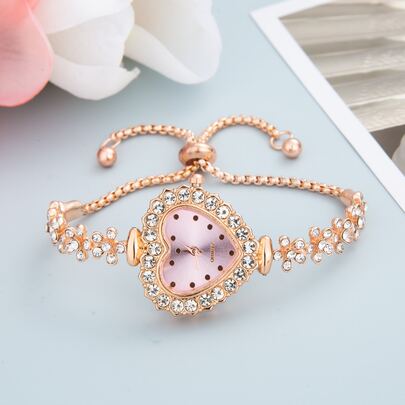 Orologio bracciale di lusso con cristalli per donna, orologio da donna di marca di moda con zirconia cubica a forma di cuore, movimento al quarzo, in acciaio