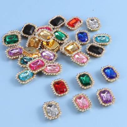 1入組30入組混色長方形水鑽搭扣帶平底,4洞縫上布配件適用於DIY服飾