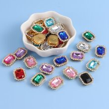 1 gói 30pcs Phối màu Hình hộp chữ nhật Pha lê Khóa Với Đáy phẳng , 4 Hố May-On Vải Phụ kiện Đối với DIY Trang phục - Nhiều màu - Xem 4