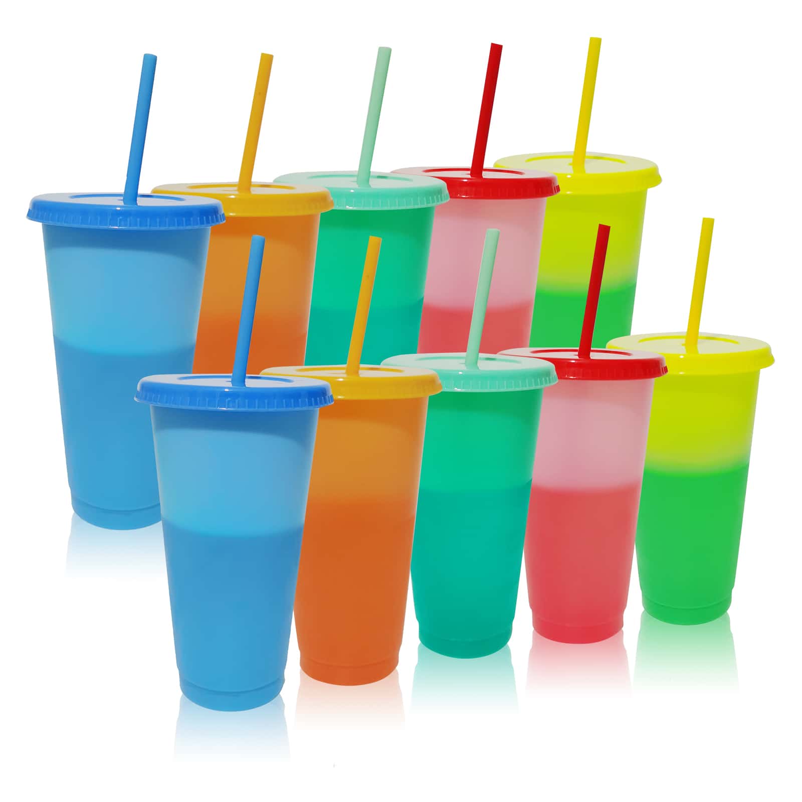 10 Packs Color Changing Plastic Cups With Lids And Straws, 24oz Reusable Drinking Cups For Cold Beverages, Suitable For Adults, Kids, Parties, Ideal Gift - multiple colour - View 1