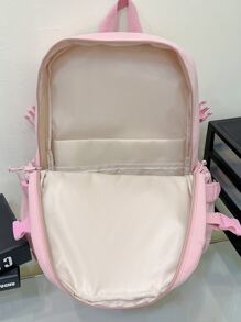 可爱学生书包，大容量拉链简约书包带熊书包小学生中学生高中生大容量双肩书包时尚休闲校园配对电脑书包旅行背包出差旅行度假户外运动学校学生礼物送给女朋友女儿配对电脑书包旅行背包旅行出差旅行度假户外运动学校 - 粉色 - 查看 2