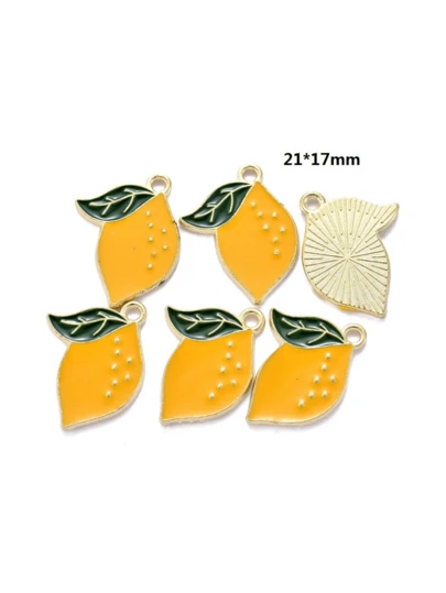 yuenz 10入組合金金屬琺瑯檸檬水果吊墜適用於DIY手環項鍊珠寶製作