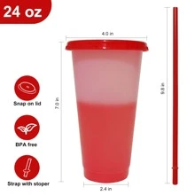 10 Packs Color Changing Plastic Cups With Lids And Straws, 24oz Reusable Drinking Cups For Cold Beverages, Suitable For Adults, Kids, Parties, Ideal Gift - multiple colour - View 2