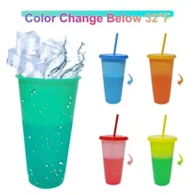 10 Packs Color Changing Plastic Cups With Lids And Straws, 24oz Reusable Drinking Cups For Cold Beverages, Suitable For Adults, Kids, Parties, Ideal Gift - multiple colour - View 3