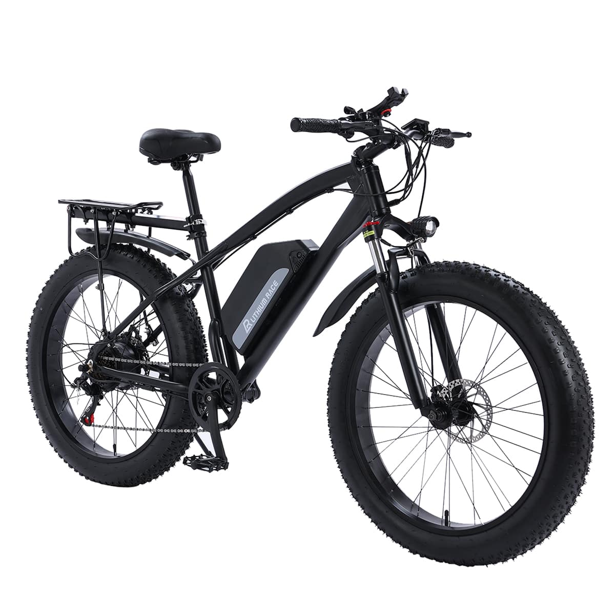 S6 Electric Bike 26" X 4.0"Fat Tires, 500W Motor & 19.8 MPH Electric Mountain Bicycle for Adults, 48V 13Ah Removable Battery, Shimano 7-Speed Snow Beach E-Bike with Rear Rack Fenders Phone Holder Lock - Black - View 1
