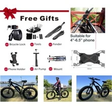 S6 Electric Bike 26" X 4.0"Fat Tires, 500W Motor & 19.8 MPH Electric Mountain Bicycle for Adults, 48V 13Ah Removable Battery, Shimano 7-Speed Snow Beach E-Bike with Rear Rack Fenders Phone Holder Lock - Black - View 4