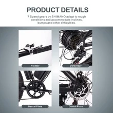 S6 Electric Bike 26" X 4.0"Fat Tires, 500W Motor & 19.8 MPH Electric Mountain Bicycle for Adults, 48V 13Ah Removable Battery, Shimano 7-Speed Snow Beach E-Bike with Rear Rack Fenders Phone Holder Lock - Black - View 6