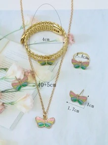 5pcs/set Cartoon Oil Drop Butterfly Shaped Alloy Necklace, Bracelet, Ring, Earrings Children's Fashion Jewelry Set For Best Friends Party Gifts