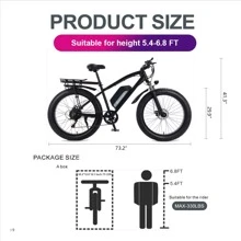 S6 Electric Bike 26" X 4.0"Fat Tires, 500W Motor & 19.8 MPH Electric Mountain Bicycle for Adults, 48V 13Ah Removable Battery, Shimano 7-Speed Snow Beach E-Bike with Rear Rack Fenders Phone Holder Lock - Black - View 7