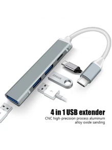 4-in-1 Mini Hub Docking Station USB 3.0 HUB Splitter Type-C Docking Station High Speed Hub Adapter For PC Laptop U Disk Card Reader Computer - Grey - View 1