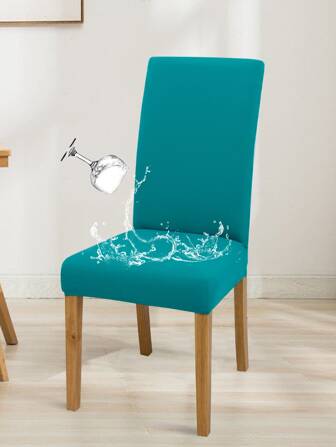 1 pieza Funda de silla resistente al agua elástico poliéster fibra en verde azulado azul , adecuado para sala de estar , comedor , dormitorio , estudiar , cuatro disponible