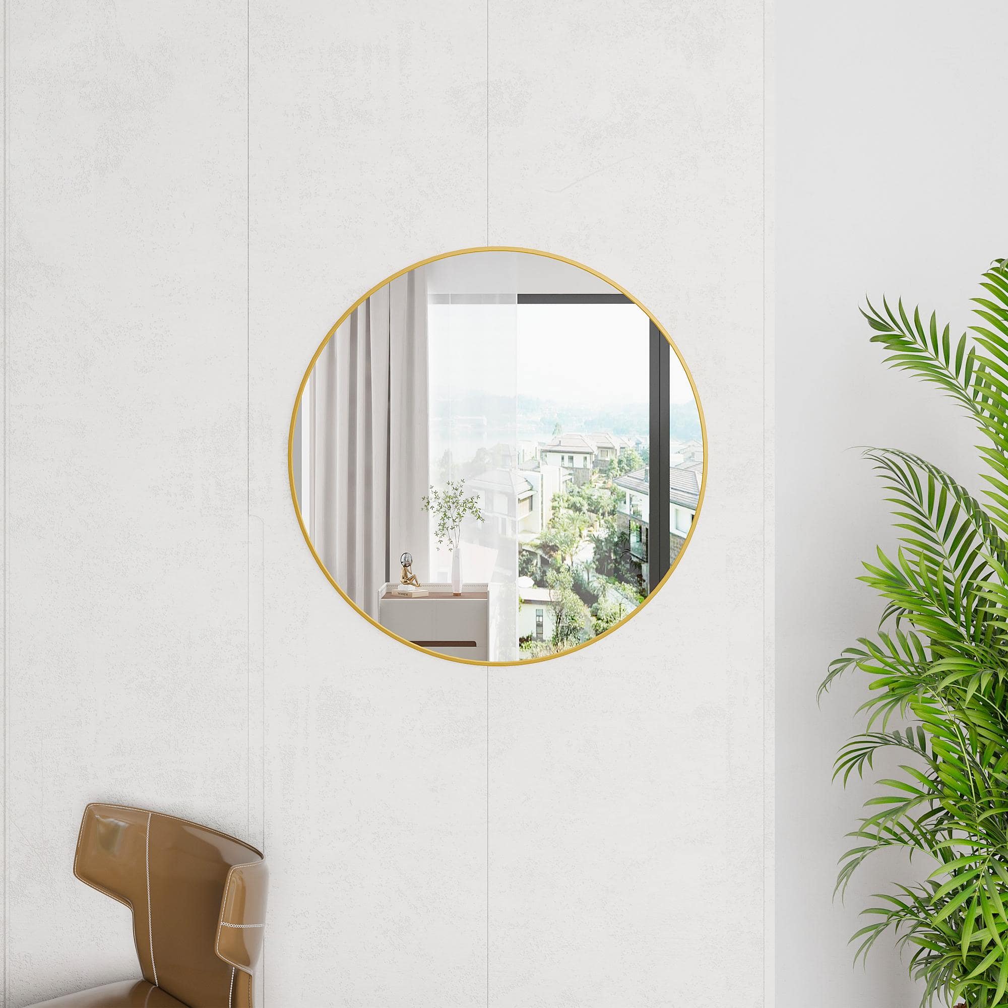32" Wall Circle Mirror for Bathroom, Large Gold Round Mirror for Wall, 32 inch Hanging Round
