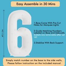 Joybox Design 4FT Marquee Light Up Numbers Pre-Cut Frame Giant Marquee Numbers 0-9, Mosaic Numbers For Balloons, Big Number For Birthday, Anniversary, Wedding Decorations, Party Decor - 白色6號 - 查看 4