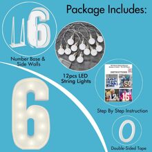 Joybox Design 4FT Marquee Light Up Numbers Pre-Cut Frame Giant Marquee Numbers 0-9, Mosaic Numbers For Balloons, Big Number For Birthday, Anniversary, Wedding Decorations, Party Decor - 白色6號 - 查看 7