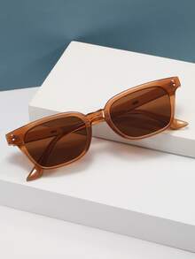 1pc Full Plastic Fashion Eyeglasses - Brown - View 1