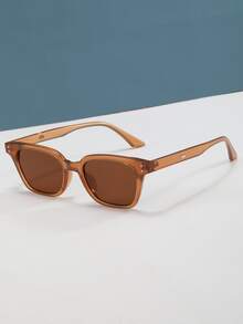 1pc Full Plastic Fashion Eyeglasses - Brown - View 2