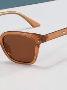 1pc Full Plastic Fashion Eyeglasses - Brown - View 3