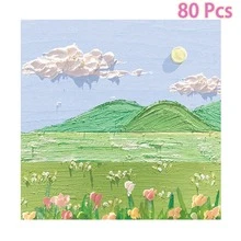 80 piezas pintura al óleo paisaje temático Notas adhesivas , estilo interior , sal serie , simple con exquisito , estilo japones , dulce , adecuado para suministro escolar con oficina Papelería - Multicolor - Ver 1