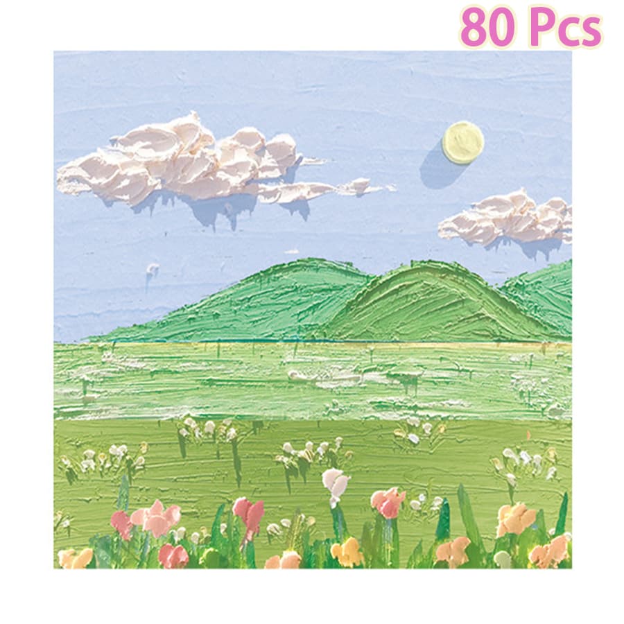 80 piezas pintura al óleo paisaje temático Notas adhesivas , estilo interior , sal serie , simple con exquisito , estilo japones , dulce , adecuado para suministro escolar con oficina Papelería - Multicolor - Ver 1