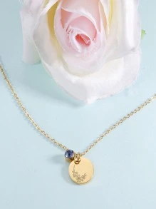 1件装女士个性化生日项链，不锈钢项链，生日石和花朵吊坠，创意设计，时尚吊坠项链，情人节、妈妈、母亲节礼物 - 金色 - 查看 6