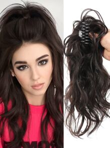 瀑布卷馬尾是燈不附帶半綁帶公主梨花捲髮高馬尾假髮是棕色的和黑色 - 黑色 - 查看 1