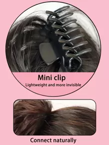 瀑布卷馬尾是燈不附帶半綁帶公主梨花捲髮高馬尾假髮是棕色的和黑色 - 黑色 - 查看 5