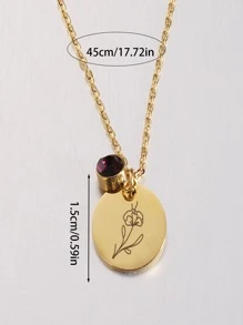 1件装女士个性化生日项链，不锈钢项链，生日石和花朵吊坠，创意设计，时尚吊坠项链，情人节、妈妈、母亲节礼物 - 金色 - 查看 10
