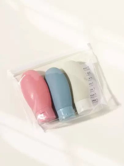 Kit de 3 sticle de călătorie în formă de elipsoid, reîncărcabile și reutilizabile, de 60 ml, pentru săpun lichid, demachiant facial etc. Sticle subpachet pentru vacanță de călătorie