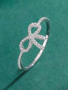 Creative S925 Sterling Silver Bow Knot Design Ring For Women - White - View 5