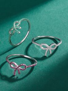 Creative S925 Sterling Silver Bow Knot Design Ring For Women - White - View 6