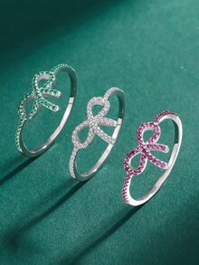 Creative S925 Sterling Silver Bow Knot Design Ring For Women - White - View 4