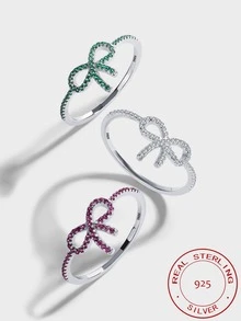 Creative S925 Sterling Silver Bow Knot Design Ring For Women - White - View 1