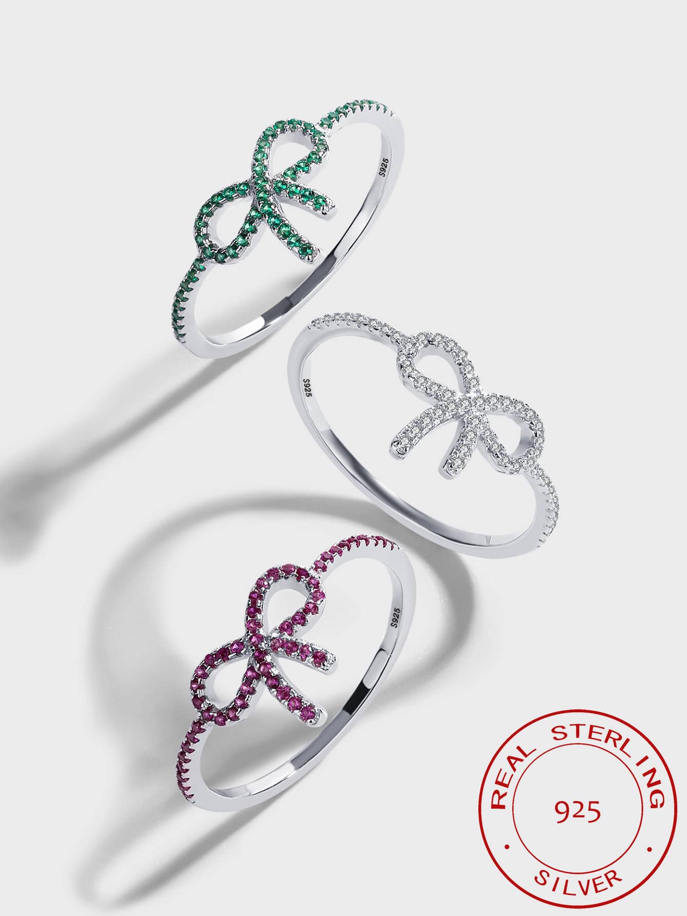 Creative S925 Sterling Silver Bow Knot Design Ring For Women - White - View 1