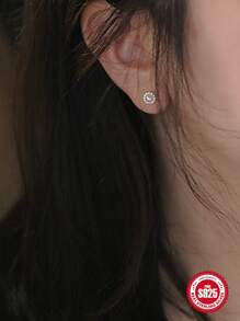 一對S925純銀珍珠優雅耳釘，適用於女性日常裝飾細緻耳環 - 金色 - 查看 6