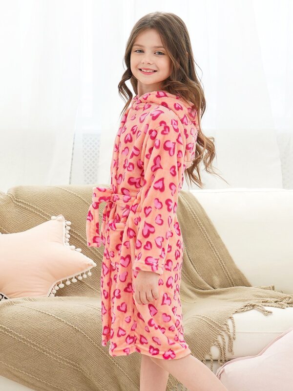 Tween Girls Pink Love Print Bathrobe SHEIN EUR
