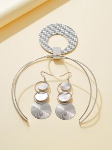 1對耳環和1入組吊墜項鍊，時尚個性化女士/女孩首飾套裝，節日/假期理想禮物 - 銀色 - 查看 4