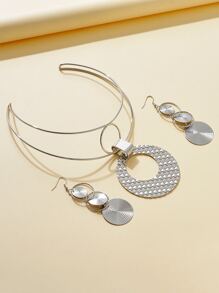 1對耳環和1入組吊墜項鍊，時尚個性化女士/女孩首飾套裝，節日/假期理想禮物 - 銀色 - 查看 2