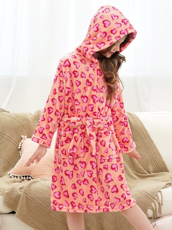 Tween Girls Pink Love Print Bathrobe SHEIN EUR