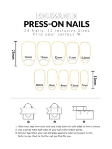 VV MEI JIA ER 24入組短款閃亮UV塗層指壓式假指甲，棺材型亮片自粘指甲，附銀色亮片設計，適用於女性和女孩，1張膠帶和1支指甲錐，美甲用品 - 銀色 - 查看 6