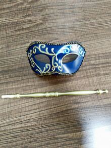 1pc Blue Ancient Style Relief Art Detachable Masquerade Mask For Both Men And Women. Perfect For Performance, Party, Stage And Decoration Prop. - Blue - View 3