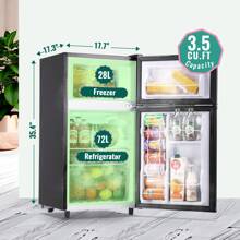 WANAI Compact Refrigerator 3.5 CU.FT Double Door Mini Fridge With Freezer Small Refrigerator With 7 Adjustable Temperature Side Door Wire Rack Suit For Dorm Office Apartment Black - Black - View 6