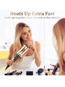 Rizador de cabello triple barril cerámico barberia - Gris Claro - Ver 6