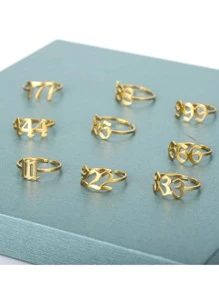 1pc Stainless Steel Ring With Number 111-999 - Gold - View 2