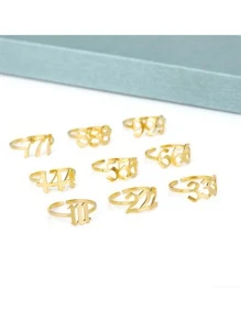 1pc Stainless Steel Ring With Number 111-999 - Gold - View 3