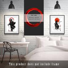 日本Anime牆面裝飾,無框武士水彩繪畫和卡通角色海報適用於家庭客廳臥室裝飾,和油畫,禮品適用於派對裝飾用品房間,2入組/套,不附框架 - 黑與白 - 查看 2