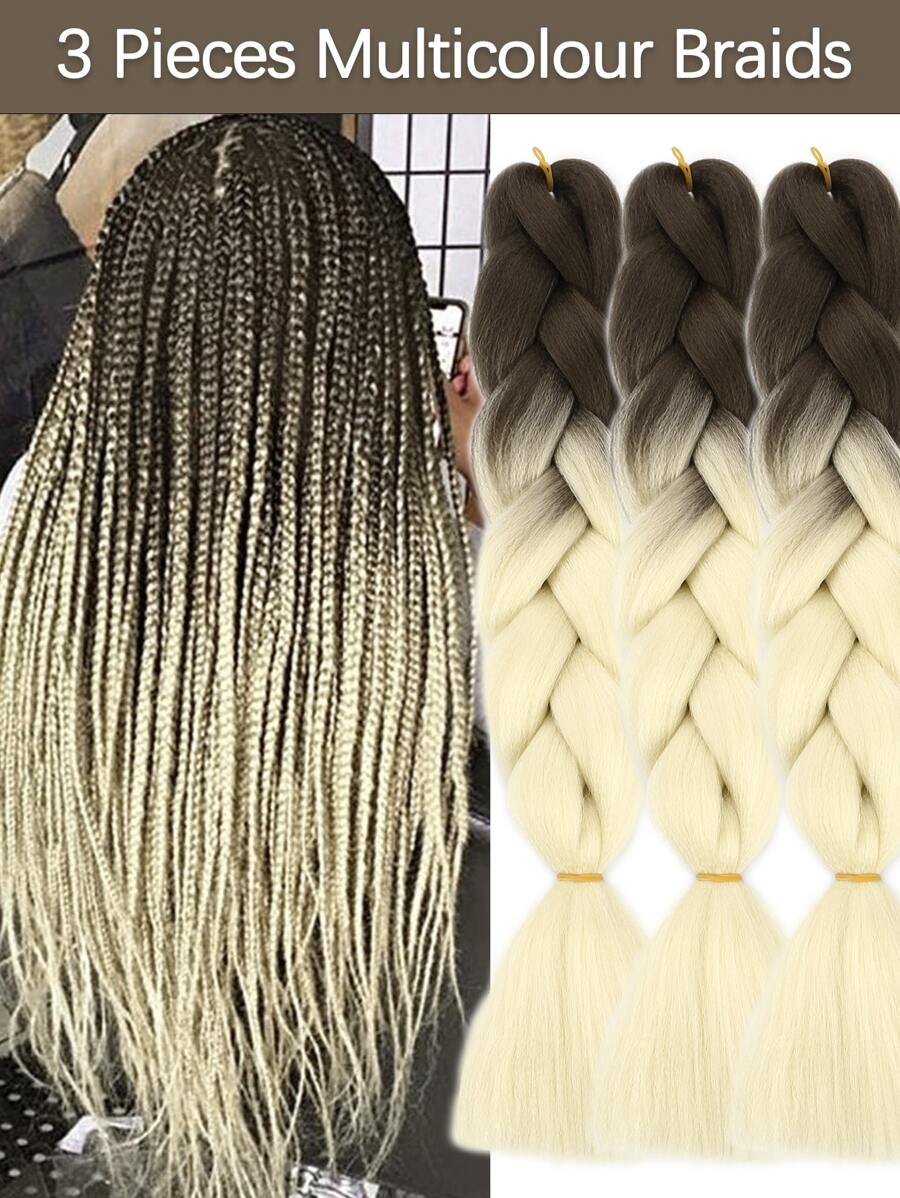 Ombre Tóc Vàng Bện Tóc 24 Inch Bím Tóc 3 Trước Kéo Dài Nhiệt Độ Cao Móc Bện Tóc - Nhiều màu - Xem 1