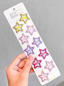 10pcs Girls/Teens Five-Pointed Star Hair Clips, Suitable For Daily Use - Multicolor - View 1