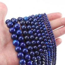 1鋼絞線天然石頭珠子青金石圓形鬆動石珠適用於珠寶製作DIY手環配件 - 寶藍色 - 查看 4