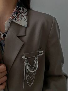 1 件银色珍珠流苏胸针，时尚配饰翻领别针，适合女士西装外套